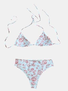 NWOT Floral Triangle Bikini Set in Soft Pink and White